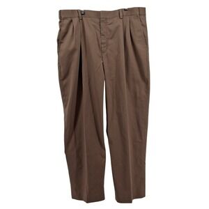 LL Bean Mens 37 Comfort Waist Khaki Pants 100% Cotton Pleated Front Beige Work‎